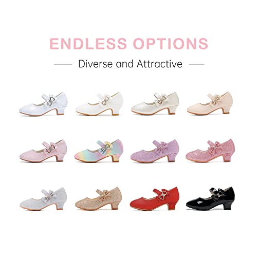 White Mary Janes Flats Girls Dress Shoes Kid High Heels Princess Shoes Flower Girl Shoes For Wedding Low Heel First Communion Shoes Christmas Easter Party Snow Church Shoes (3303Puwhite 2) #TOP7