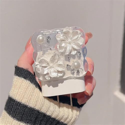 Image of Cable Protector with 3D Cute Pattern for iPhone Charger only 18W & 20W, Data Charging Cable Wire Saver Protective Cable Cover Full Protection Cable Sleeve (FOIL FLOWER)