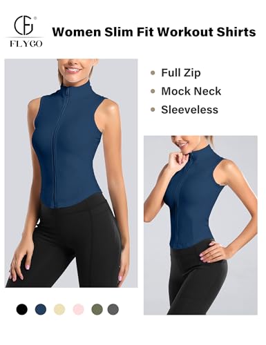 Image of Flygo Women's Full Zip Sleeveless Workout Yoga Active Jacket Vest Golf Shirts