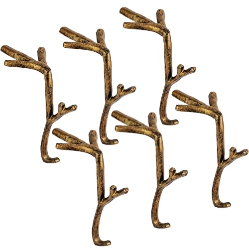 6 Pcs Branch Mantel Stocking Holder- Cast Iron Christmas Stocking Hangers for Mantle- Multi-Use Stocking Hook with Non-slip Pad for Hanging Christmas Stocking Garland Balls Fireplace Stairs Home Decor