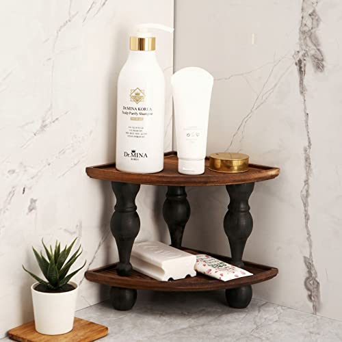 GoFika Two Tier Pine Wood Corner Shelf #TOP22