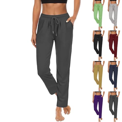 Pantalones de yoga para mujer, pantalones largos de deporte de pierna ancha, cómodos pantalones con cintura elástica, pantalones de chándal elásticos con bolsillo, pantalones deportivos para el tiempo