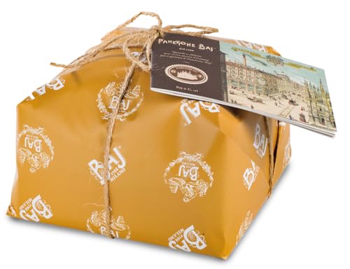 BAJ MILANO 1768 - Panettone Pere e Cioccolato - 1 kg - con libretto storico sul recupero del marchio Baj e la storia della Confetteria Baj di piazza del Duomo Milano