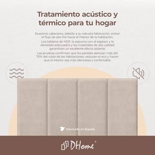 DHOME Cabecero Tapizado Tela Aqualine Premium Antimanchas Diseño Modular Vertical Autoadhesivo Cabezal Cama Dormitorio Acolchado (Beige, 80cm, Altura 80 cm, x2) - imagen 8