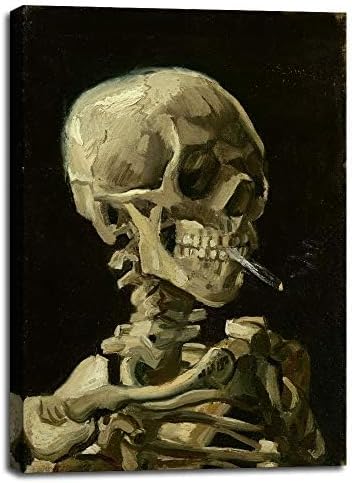 Skull of a Skeleton with Burning Cigarette, 1886 by Vincent Van Gogh - Canvas Prints Wall Art Pictures Reproductions Artwork Paintings Poster with Frame Home Decor Ready to Hang - 20" x 28"