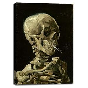 Skull of a skeleton with burning cigarette 1886 by vincent van gogh canvas prints wall art pictures reproductions artwork paintings poster with frame home decor ready to hang 20 x 28  urban country home decor