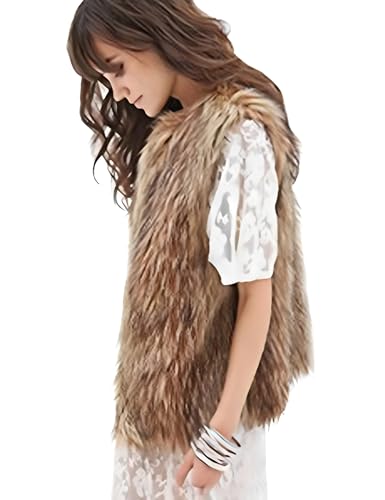 Tanming Women's Fashion Autumn and Winter Warm Short Faux Fur Vests (Small, Grey) - Thumbnail 4