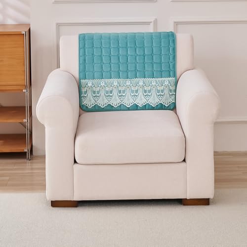 Image of HOKIPO 'BelleLace Series' Imperial Milk Velvet Anti-Slip Sofa Backrest Covers with Lace | 1 Pc - Teal (AR-6311-TEAL*1S)