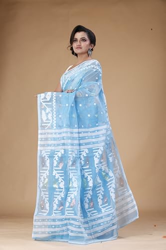 Image of OISHANI SAREE GHOR Women's Traditional Bengal Cotton Silk Soft Jamdani Saree - Authentic Design and Quality - No Blouse Piece