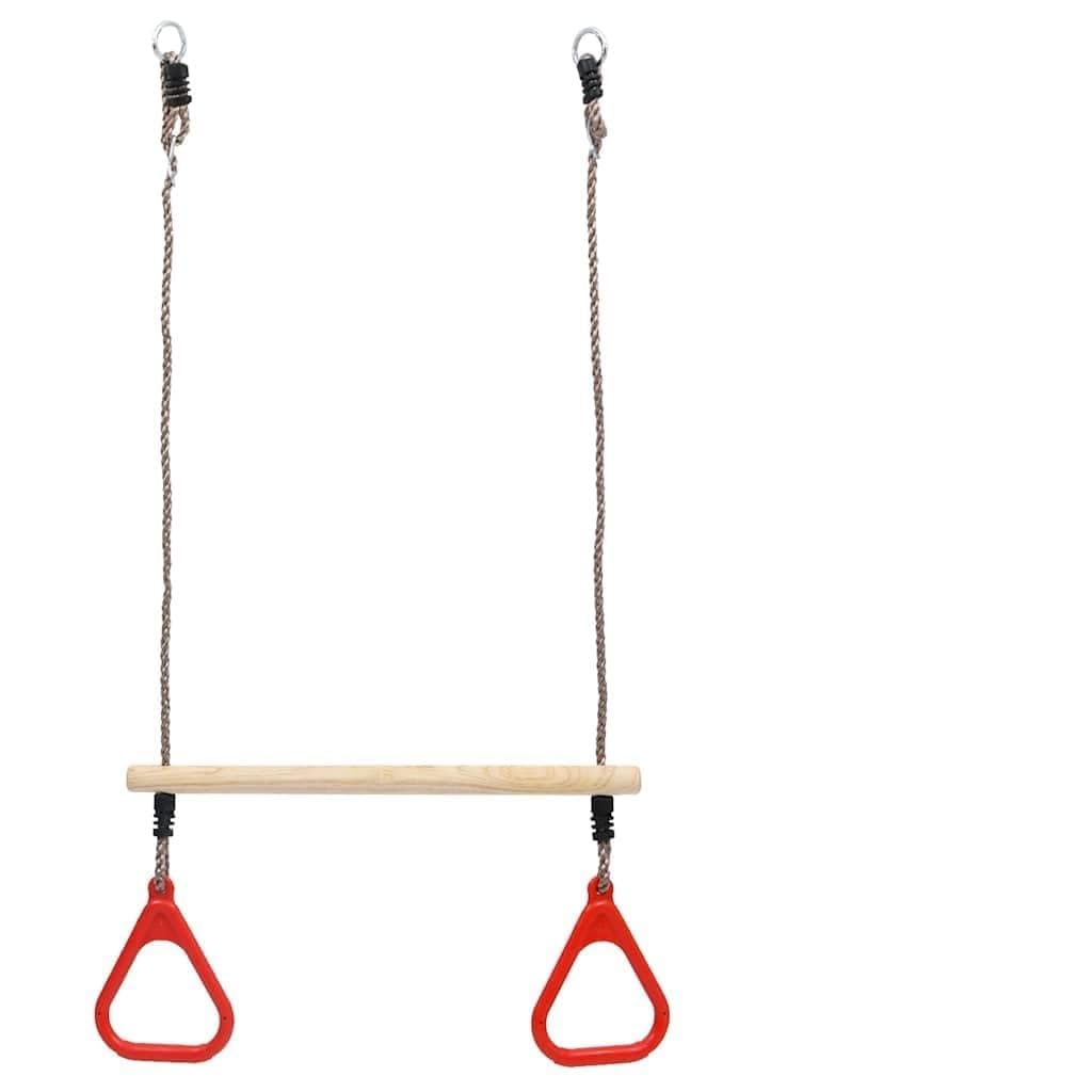 Trapezschaukel mit Ringen aus massivem Kiefernholz und PE, 110 cm Höhe, 3,5 x 58 cm Stangenmaß, motorikspielzeug für Kinder, Lernspielzeug für Koordination und Geschicklichkeit