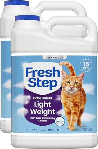 Fresh Step Advanced Odor Shield Light Weight Multi Cat Clumping Litter with Febreze, Low Dust, Odor Control with Ammonia Block Technology, Compatible in Automatic Litter Boxes, 23 lb. (2 x 11.5 lb)