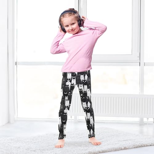 Girls Leggings Black and White Cats Soft Toddler Leggings for Girls Kids Pants Size 4T-10T4