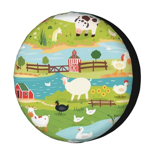 Image of KiuLoam Cute Cartoon Style Farm Animal Spare Tire Cover Waterproof Dust-Proof Universal Sunscreen Wheel Tire Covers Fit for Trailer, RV, SUV and Many Vehicle 17 Inch