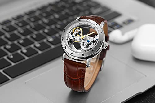 Forsining Men's Unique Design Luxury Automatic Movt Popular Style Genuine Leather Strap Skeleton Watch #TOP6