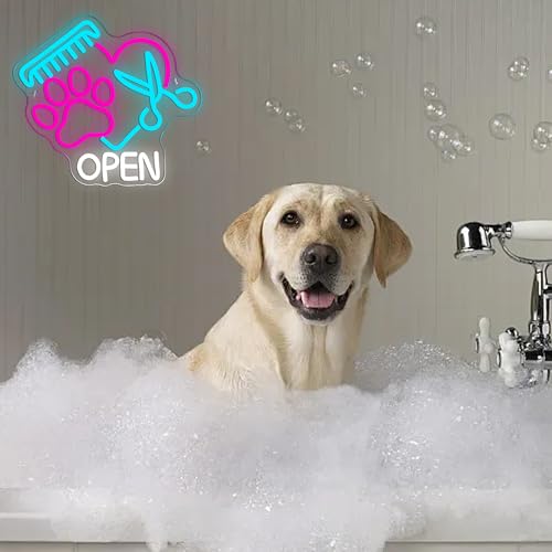 Image of Mutank Pet Shop Open Neon Sign, Paw Neon Light USB Powered LED Dimmable Scissors Sign, for Pet Shop Business Sign Pet Spa Pet Salon Animal Clinic Decor Pet Grooming and Welcome Sign(13.3 * 12.2 In)