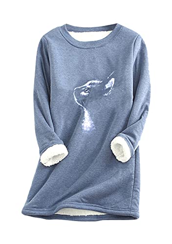 YMING Femmes Casual Col Rond en Molleton Pulls Molletonnés en Peluche Couleur Fuzzy Chaud Pull Bleu...