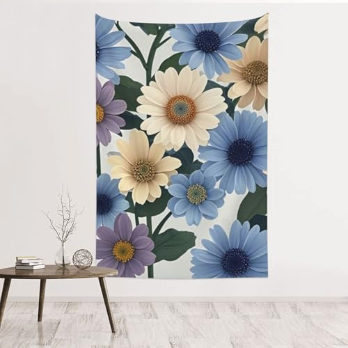 Tapisserie murale fleurs bleues beige velours déco chambre