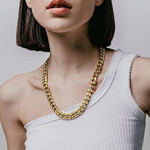 Easyso Gold Cuban Link Chain For Men Women, 14K Stainless Steel Chunky Curb Necklaces For Boys, 4/6/8/10Mm Width, 16/18/20/22/24 Inch Length, Silver Fake Chains Style Gifts Jewelry(8Mm-Gold-51) #TOP2