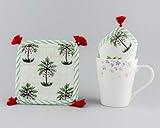La misma tela en ambos lados. Juego de 4 posavasos de tela, estampado de bloques de mano, 4,5 x 4,5 cm.