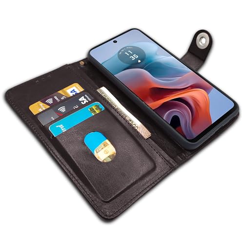 Image of Pikkme Moto G24 Power Flip Cover Leather Finish | Inside TPU with Card Pockets | Wallet Stand and Shock Proof | Complete Protection Button Flip Case (Coffee)