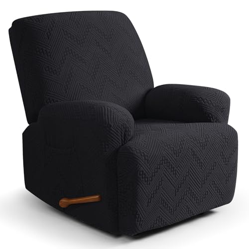 Image of Ruaozz Recliner Sofa Covers Recliner Chair Covers Recliner Covers for Reclining Chair with Pockets Washable Furniture Protector with Elastic Bottom (1 Seater, Black)