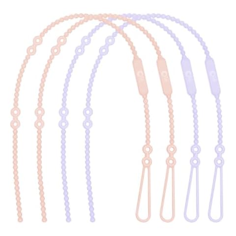 Olababy Silicone Strap for Baby Toys, Teethers, Sippy Cups, Bottles w Handles, Feeding Spoons, High Chairs, Strollers, Car Seats and Travel Essentials (4 Straps, 2 Coral / 2 Lilac) Cover