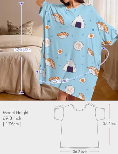 Image of KFUBUO Plus Size Nightgowns for Women Oversized Sleep Tshirts Dress Short Sleeves Sleepwear With Pocket Fit S-5XL