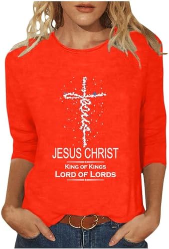 Women Easter Day Tops Jesus Cross Printed Tee Casual Christian Blouse 3/4 Sleeve T-Shirt Religious Blouses Women Easter Day Tops Jesus Cross Printed Tee Casual Christian Blouse 3/4 Sleeve T-Shirt Religious Blouses