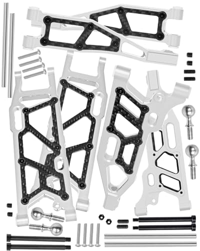 hopsupRC RC Carbon Fibre Suspension Arms Upgrades Part for 1/8 Kraton,Outcast,Notorious 6S BLX,Talion 6S BLX,Front Upper Lower and Rear Swing Arm Set with Pivot Balls Hops up,Silver(6PCS)