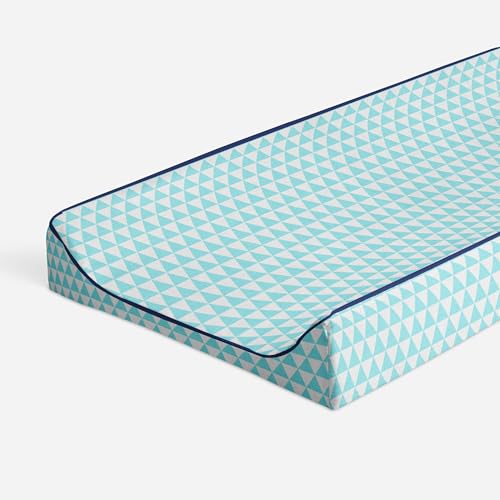 Bacati - Tribal/Aztec Muslin Quilted Changing Pad Cover (Small Triangles, Aqua/Navy)