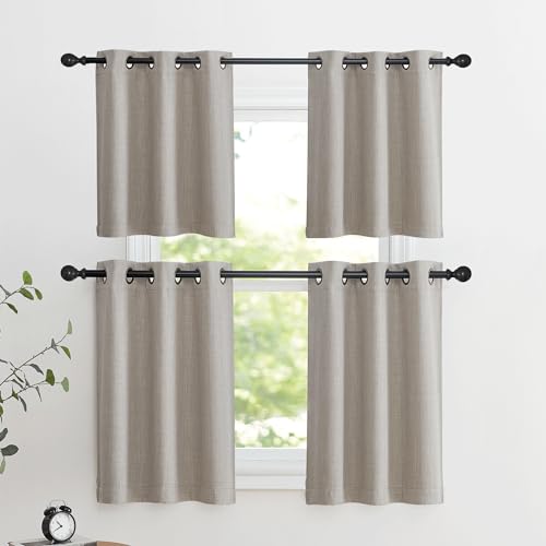 Image of NICETOWN Window Valance for Bedroom Farmhouse Grommet Top Blackout Thermal Insulated Curtain Tiers for Living Room Basement /Loft /Office, Window Covering for Cabinet, 34 inch W x 24 inch L, 2 Panels