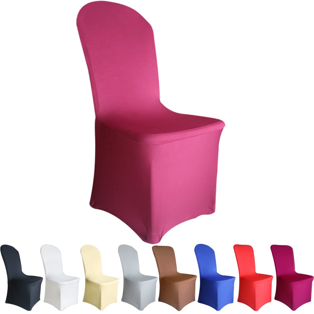 Time to Sparkle Chair Cover Spandex Lycra Stretch Slipcovers Dining Chair Cover Wedding Banquet Party Flat Front (Burgundy)
