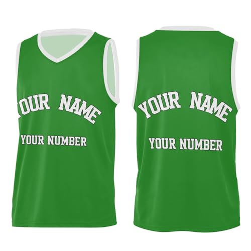 Personalized Your Basketball Jersey Sports Shirt Forest Green V-Neck Jersey Shirts Name Printed Custom Team Name Number for Men Women