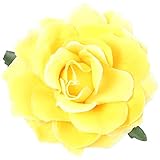 Frcolor Artificial Big Rose Flower Hairpin Hair Clips Flower Brooch for Women Party (Yellow)