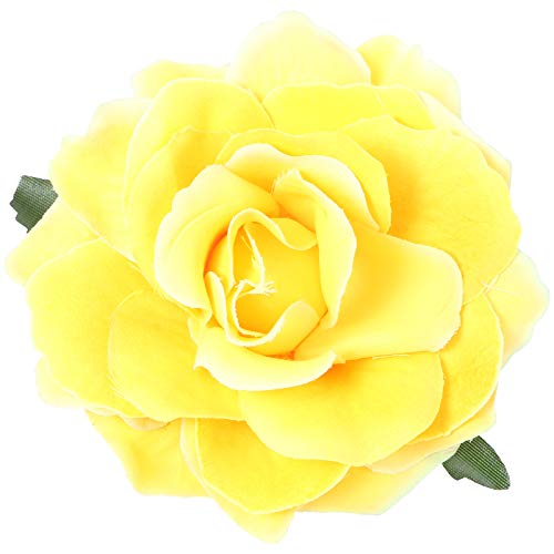 Frcolor Artificial Big Rose Hairpin Hair Clips Brooch for Women Party (Yellow)