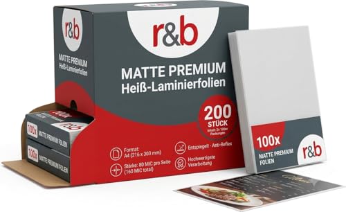 200 Stück MATTE PREMIUM Heiß-Laminierfolien - Entspiegelt...