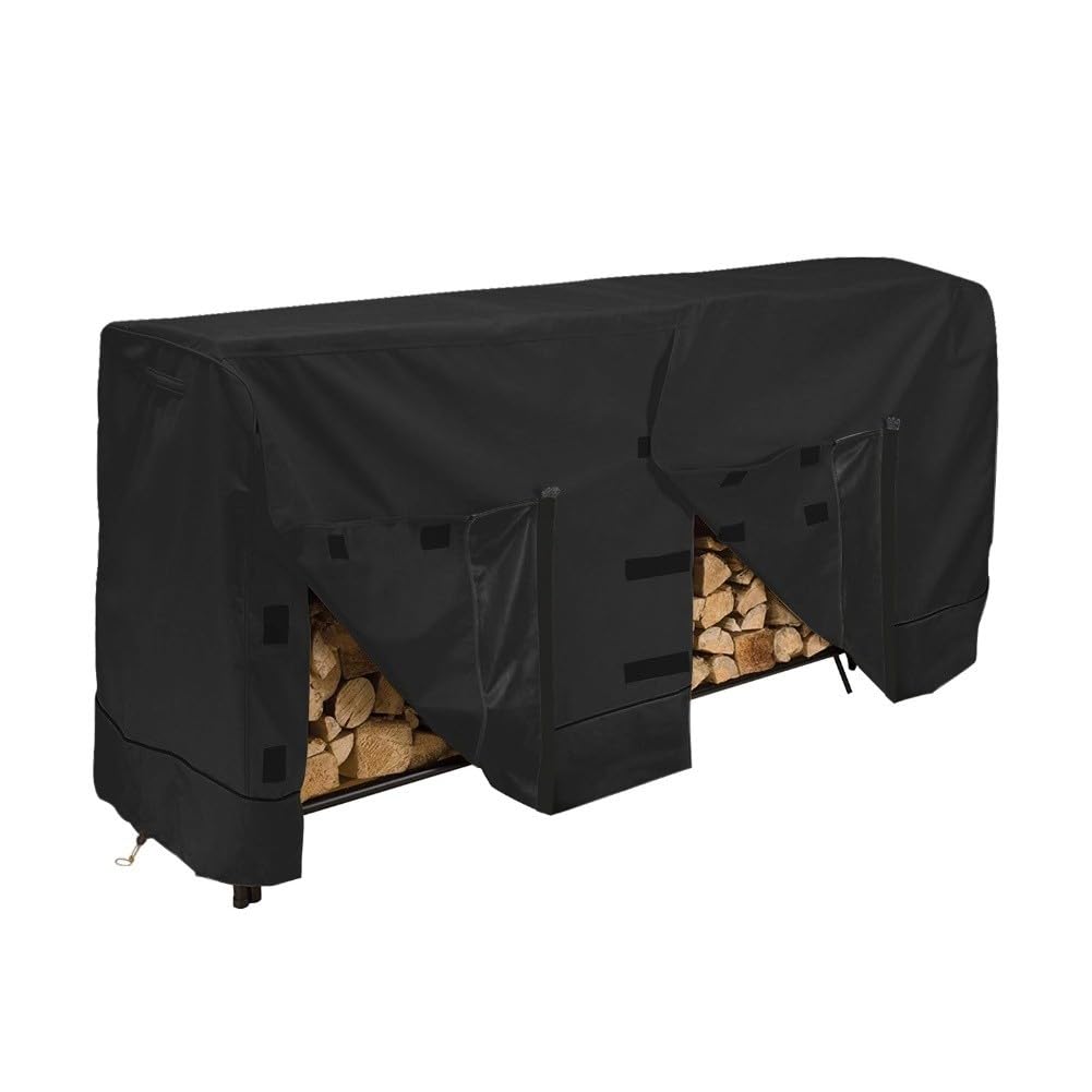 Cubierta para estante de leña de 8 pies para uso en exteriores, 96 x 24 x 42 pulgadas, resistente al agua, Oxford 600D con acceso con cremallera y parte de calentadores radiantes de ajuste