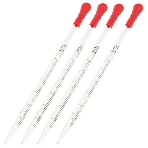 4 Pcs 3ml Glass Graduated Pipette Droppers with Red Rubber Cap for Liquid Essential Oil Transfer