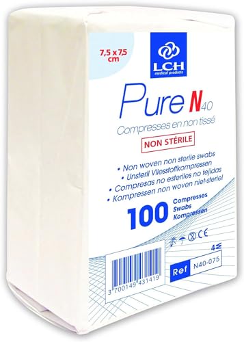 LCH - Lot de 10 sachets - Compresse Pure N40 7,5x7,5cm - Non Tissée/Non Stérile