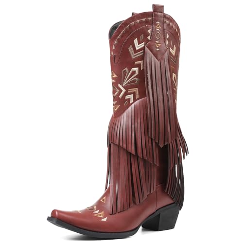 Image of SaraIris Women's Cowgirl Boots Knee High Fringe Boots