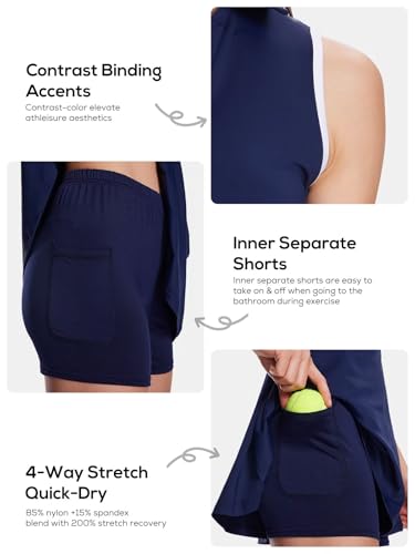 Women's Tennis Dress with Detachable Pocket Shorts, Convertible V-Neck & Polo Collar for Golf Gym4