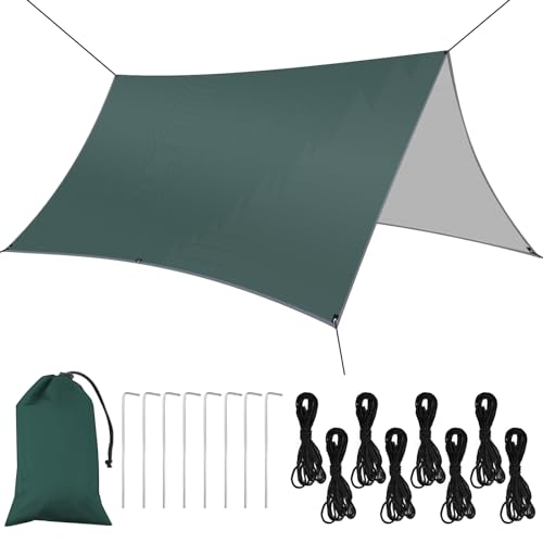 Flintronic Tarp Wasserdicht 3x3m, Ultraleicht Zeltplanen, UV Schutz Camping Sonnensegel Zelt, mit 8 Heringe und 8 Seilen Sonnenschutz, für Camping,...