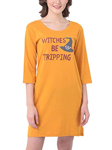 Image of Clovia Women's Witches Be Tripping Text Print Short Night Dress