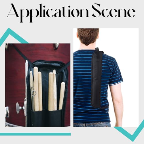 Image of GORGECRAFT Drumstick Bag with Crossbody Shoulder Strap 46x20cm Drum Stick Hanging Bag Black Portable Handbag Holder Case with Hooks and Handle for Percussion Drumstick Mallets Brushes Storage