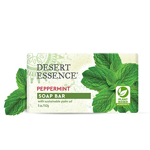 Desert Essence Peppermint Soap Bar - 5 Ounce - Cleanse & Soothes Skin - Tea Tree Oil - Aloe Vera - Jojoba Oil - Refreshing Rich Scent - Acne - Invigorating Moisturizer #TOP1