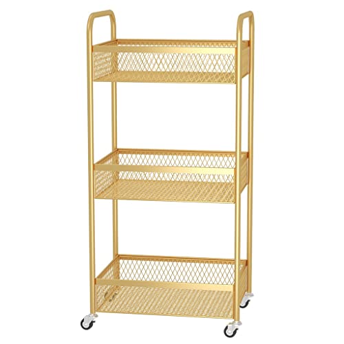 Carrito utilitario de metal de 3 niveles con ruedas bloqueables, carrito de almacenamiento versátil para cocina, dormitorio, oficina, fácil organización