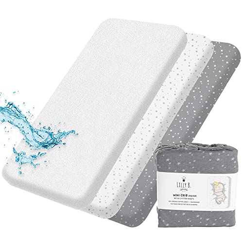 Lilly B. Certifié Biologique GOTS. Lot de 2 Drap Housse 60x120 lit Bebe + 1 Protège Matelas Imperméable 120 x 60 cm Jersey 100% Coton Bio pour lit bébé Lits Bambins. Patrons Unisexes ( Pack of 3 )