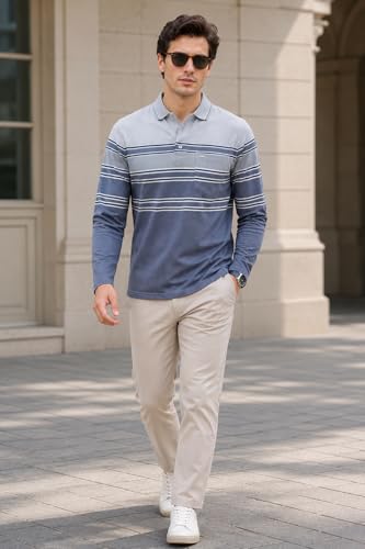 Image of Full Sleeve Polo T Shirt for Men Cotton with Pocket and Collar - Regular Fit Tshirt