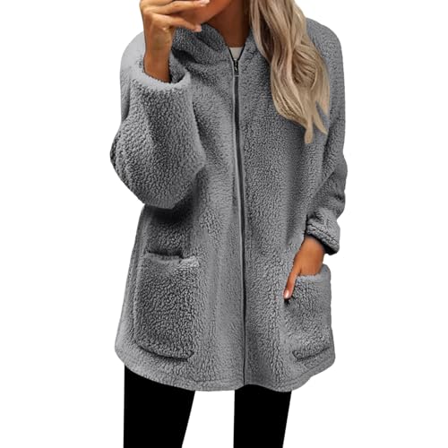 Cocila Veste Polaire Pour Femme Fermeture éClair IntéGrale Douce LéGèRe Manches Longues Capuche Avec Poches 2025 Manteau CintréE Grey M Blouson En Jean...