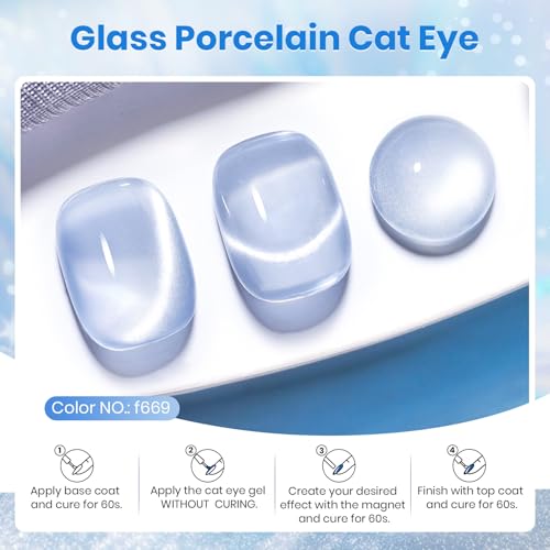 Image of Beetles Blue Cat Eye Gel Polish, 15ML Light Blue Glass Cat Eye Glitter Gel Polish with Magnet Shimmer Translucent Sheer Color Soak Off UV Frosted Galaxy Series French Nail Art Gift for Women
